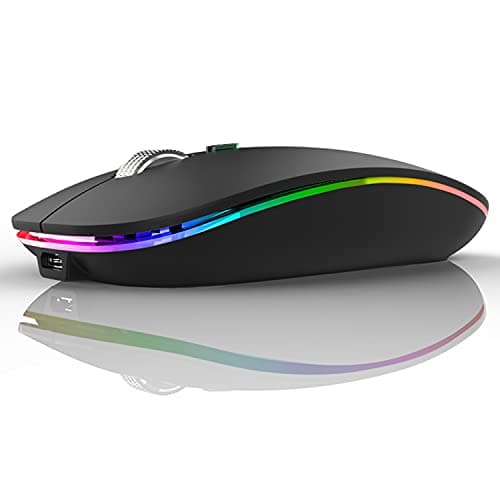 Uiosmuph LED Wireless Mouse, G12 Slim Rechargeable Silent Mouse Matte Black