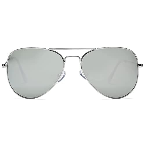 Pro Acme Classic Polarized Aviator Sunglasses for Women Men, Driving Sun Glasses Polarized Lens Lightweight Metal Pilot Frame UV400 Protection (Silver | Silver Mirrored Lens | Without Logo)