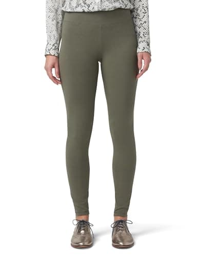 HUE Women's Ultra Soft Cotton Leggings with Wide Waistband, Full and Capri Length, Bungee Cord, Large