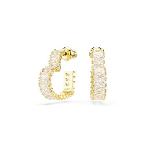Swarovski Matrix Hoop Earrings, Baguette Cut, Heart, Small, Clear, Gold-Tone Finished