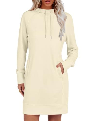 ANRABESS Womens Sweatshirt Dress Long Sleeve Hoodies Mini Dresses Fleece Casual Hoodie with Pockets 2025 Fall Fashion X-Large Yellow