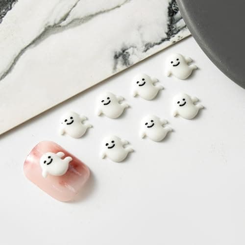 50PCS Halloween Nail Charms Cute Ghost Nail Art Charms 3D Ghost Resin Nail Rhinestone Black Bat White Ghost Halloween Nail Art Decorations Accessories for Women Halloween Holiday Nail Art