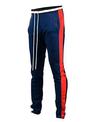 SCREENSHOT Men's Athletic Fitness Slim Fit Workout Track Pants Basic S41700-Navy/Red-Small