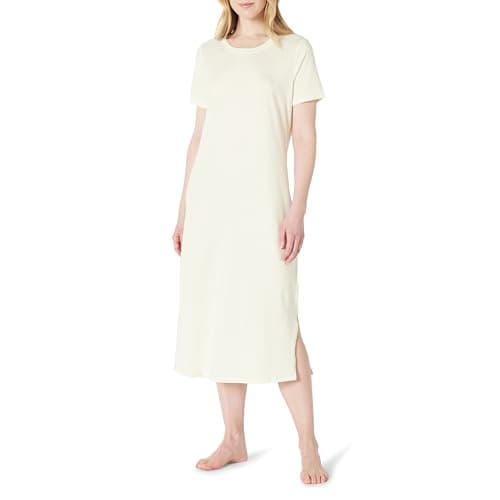 Amazon Essentials Women's Soft Cotton Modal Blend Short Sleeve Midi Sleep Nightgown, Ivory, Medium