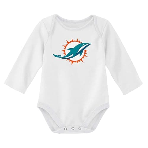 Outerstuff NFL Newborn & Infants 0-24 Months Official Primary Logo Long Sleeve Creeper Bodysuit Romper (Miami Dolphins - White, 0/3 Months)