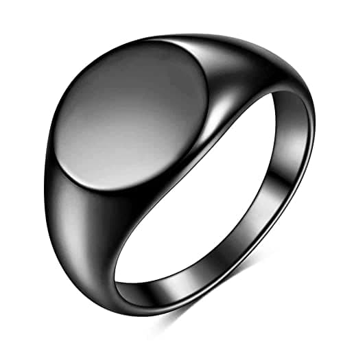 Stainless Steel Round Shape Classical Simple Plain Wedding Engagement Statement Pinky Band Signet Rings for Men Women Size 4-15 (Black, 4)
