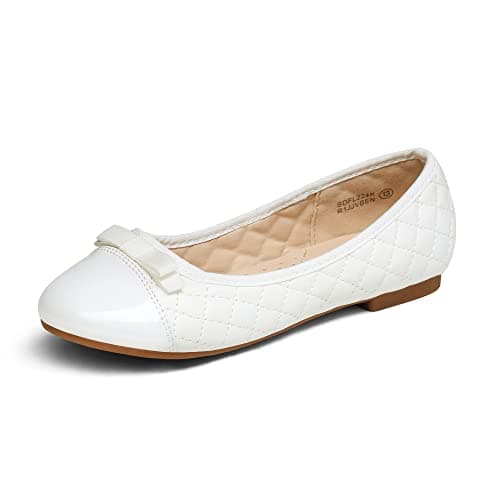 DREAM PAIRS Girls Dress Shoes Flower Girl Slip-on Cute Bow Ballet Flats for Wedding, Party,Size 11 Little Kid,White,SDFL224K