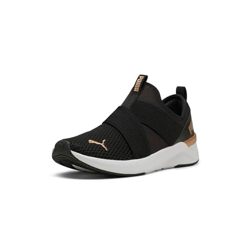 Puma Women's SOFTRIDE Harli Slip ON Cross Trainer, Puma Black-Puma White-Puma Gold, 8.5