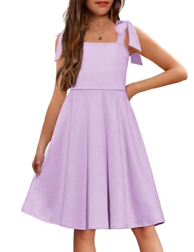 Arshiner Girls Dresses Summer Cold Shoulder High Waist Swing Holiday Dress Cute Purple Easter Dresses