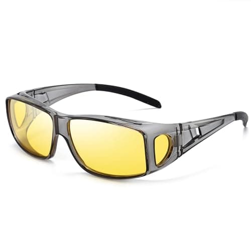 Dollger Night Vision Glasses for Men Women Anti Glare Polarized HD Night Driving Glasses Wrap Around Fit Over Prescription Eyewear