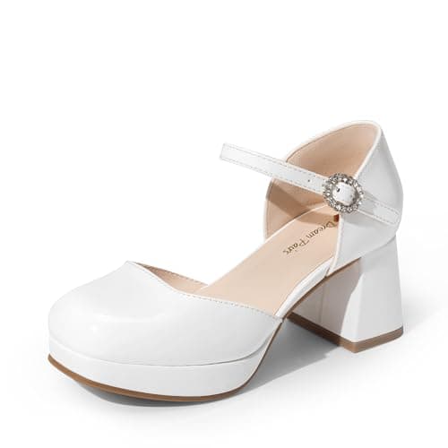 DREAM PAIRS Girls Dress Shoes Platform Square Toe High Heels Ankle Strap Party Wedding Flower Pump for Little Big Kid,Size 13 Little Kid,White,SKPU26002K