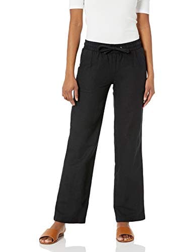Amazon Essentials Women's Linen Blend Drawstring Relaxed Fit Wide Leg Pants (Available in Plus Size), Black, 2X