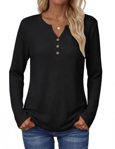 Zeagoo Waffle Knit Tops for Women 2026 Fall Basic V Neck Blouses Casual