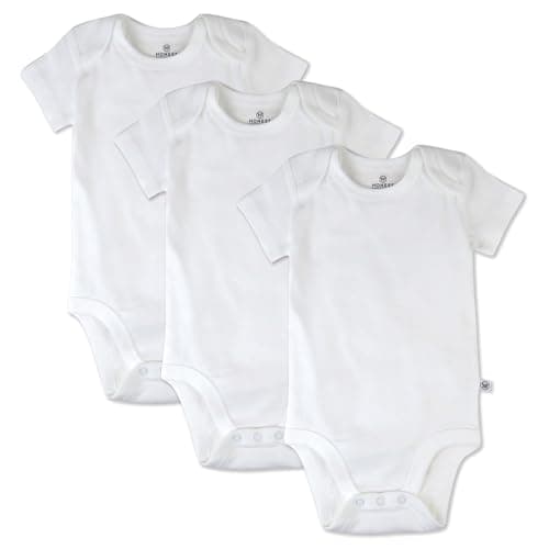 HonestBaby 3-pack Short Sleeve Bodysuits One-piece for Infant Baby Boys, Girls, Unisex, Honestly Pure White, 12 Months