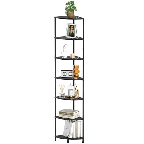 Greatseas 7 Tier Corner Book Shelf, 64.7", Marble Black