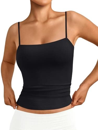 Trendy Queen Women's Double Lined Camisole Tank Tops - Adjustable Spaghetti Strap Sleeveless Top, Slim Fit Basic Tank for Layering Black L