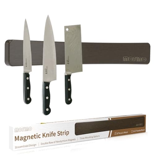 MOFINO Magnetic Knife Holder for Wall,16.5 Inch Acacia Wood Magnetic Knife Strip for Refrigerator,Double Sided Magnetic Knife Rack,No Drilling