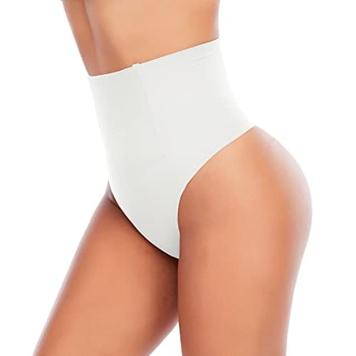Werena Tummy Control Thong Shapewear for Women Seamless Shaping Thong Panties Body Shaper Underwear(01# White-mid Waisted(has Boning),Small)