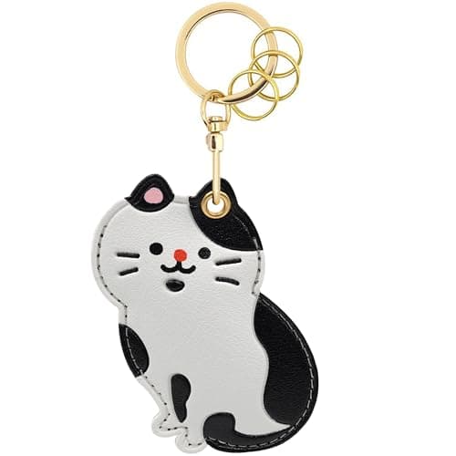 Animal Keychain Holder for AirTag, PU Leather Bag Charm, Tuxedo Cat