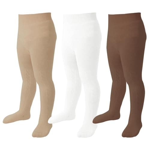Mini angel Baby Girl Tights 3-6 Months Girl Cable Knit Leggings Seamless Cotton Stockings Winter Warm Pantyhose for Infant Toddler 3 Pack (Khaki/Ivory/Coffee, XS)