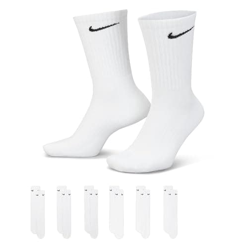Nike Unisex Everyday Cushioned Training Crew Socks (6 Pairs), White/Black, Medium