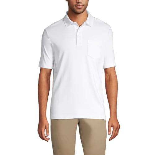 Lands' End Men's Premium American-Grown Supima Cotton Polo Shirt, Short Sleeve, Pocket - Big & Tall X-Large White