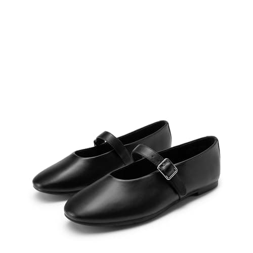 DREAM PAIRS Women's Ballet Mary Jane Flats Dress Round Toe Comfortable Casual Slip On Buckle Strap Flat Shoes,Size 9,Black-Pu,DWUMFA2551