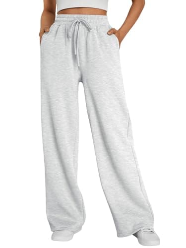 Trendy Queen Womens Wide Leg Fleece Lined Sweatpants Grey M