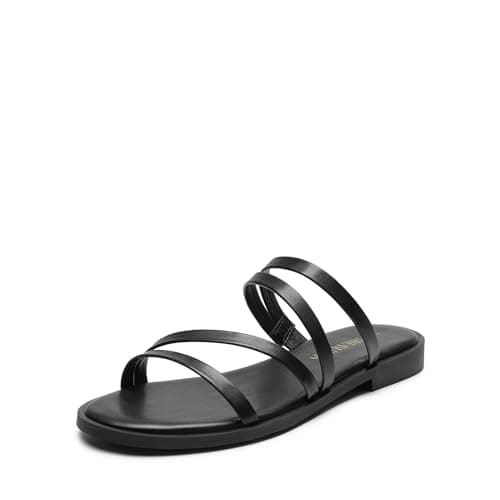 DREAM PAIRS Women's Clear Studded Rhinestone Slide Sandals Slip on Open Toe Cute Flat Sandals for Summer,Size 7.5,BLACK-PU,SDSS2213W