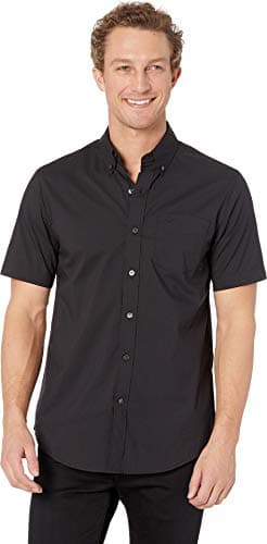DOCKERS Men's Classic Fit Short Sleeve Signature Comfort Flex Shirt (Standard and Big & Tall), Black, Medium