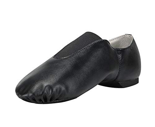 Linodes PU Leather Jazz Shoe Slip On Dance Shoes with Up Elastic for Girls and Boys (Toddler/Little Kid/Big Kid)-Black-9.5M-Toddler