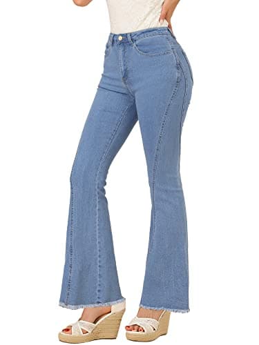 Allegra K Women High Waisted Stretchy Denim Flare Bell Bottom Jeans
