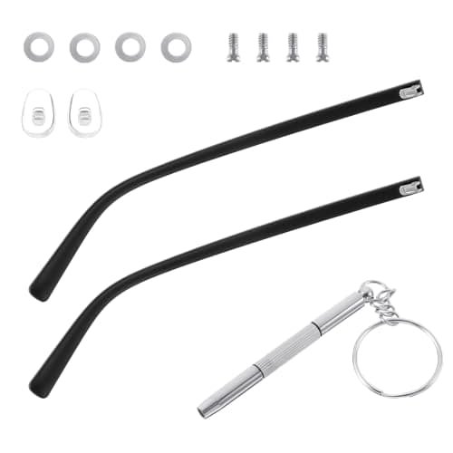 2pcs Glasses Replacement Arms Accessories, Ymapinc Eyeglass Repair Kit with Screws, Portable Glasses Arm Screwdriver, Universal Eyeglass Legs, Includes Nose Pads and Screws