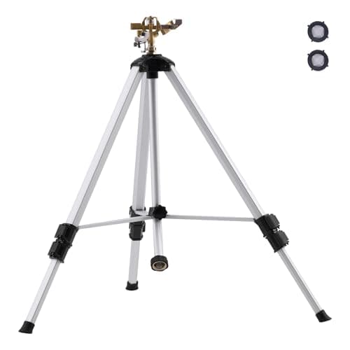 VEVOR Impact Sprinkler on Tripod Base, Heavy Duty Tripod Sprinklers with Brass Head & 3/4" Connector, 360 Degree Large Area Coverage Irrigation Sprinkler, Adjustable Heights, for Yard Gray