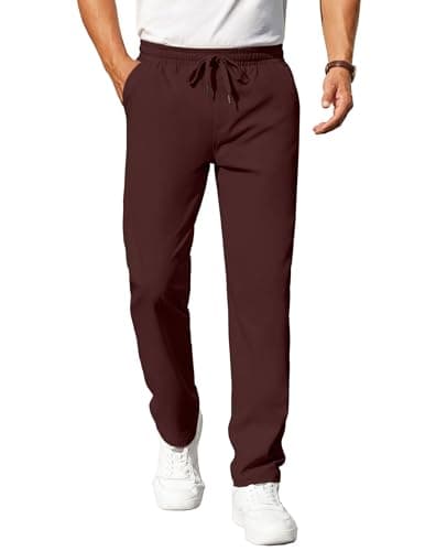 COOFANDY Mens Casual Pants Elastic Waist Chino Pants Lightweight Drawstring Pants with Pockets Wine Red