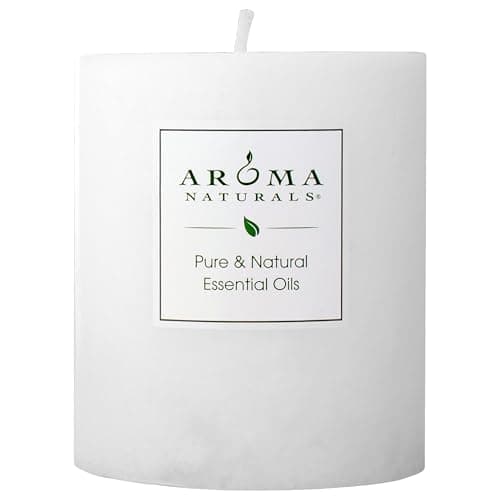 Aroma Naturals Patchouli and Frankincense Essential Oil White Scented Pillar Candle, Meditation, 3 inch x 3.5 inch