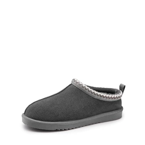 DREAM PAIRS Men's Fuzzy Cozy Slippers Genuine Suede Indoor Outdoor Home Comfy Winter Slip On Cute Warm Memory Foam Furry Shoes FuzzyEasy,Size 8,Grey,SDSL2412M