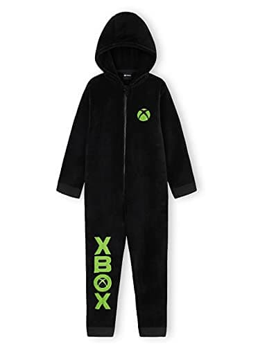 Xbox One Piece Pajamas for Boys, Teens, Fleece Jumpsuit, Pajama Set, Sleepwear PJs, Loungewear, Gamer Gifts for Boys (13-14 Years, Black)