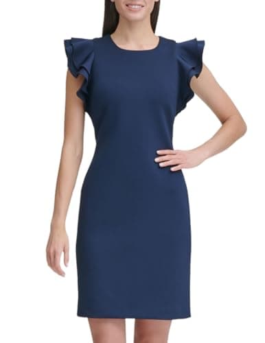 Tommy Hilfiger Women's Flutter Sleeve Scuba Dress , Sky Capt , 8