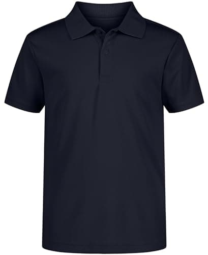 Nautica Boys' School Uniform Short Sleeve Polo Shirt, Button Closure, Moisture Wicking Performance Material, Navy, 14-16 Husky