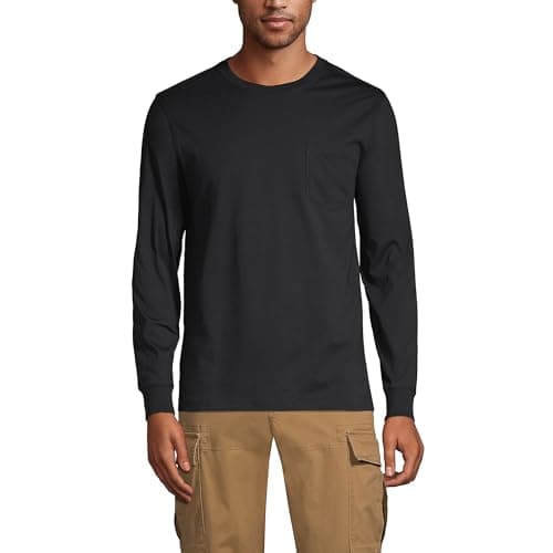 Lands' End Men's Super-T Long Sleeve T-Shirt with Pocket Large Black