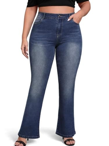SQIQY High Waisted Jeans for Women Plus Size Stretchy Bootcut Womens Jeans Boot Cut Jeans for Woman High Rise Medium Blue