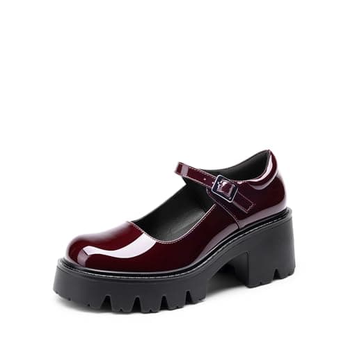 DREAM PAIRS Women's Mary Janes Shoes Platform Dress Low Heel Chunky Pumps Round Toe Ankle Strap Pumps Shoes Oxfords Esther,Size 6.5,Burgundy-Pat,SDPU2346