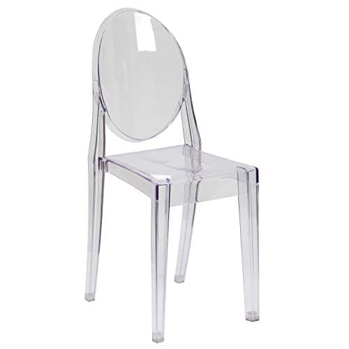 Flash Furniture Cheryl Indoor/Outdoor Ghost Accent and Dining Chair with Contoured Seat, Stackable Transparent Restaurant Chair, Transparent Crystal