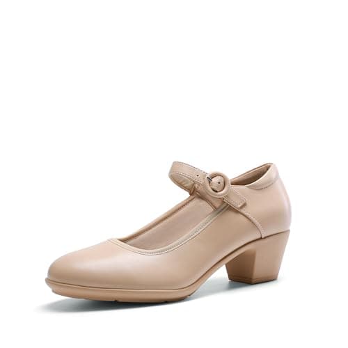 DREAM PAIRS Mary Jane Shoes Women Low Chunky Heels Closed Toe Pumps Comfortable Work Business Dress Shoes,Size 6,Nude,DWUMPU2549