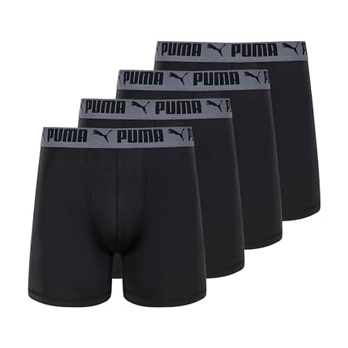 PUMA Men's 4-Pack Active Stretch Boxer Briefs, Black, Small