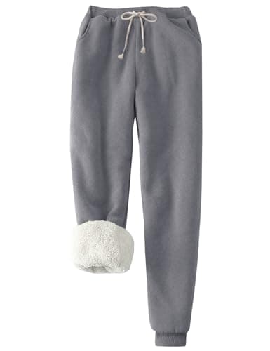 Flygo Women's Winter Warm Fleece Joggers Pants Sherpa Lined Athletic Active Sweatpants(AshGrey-XS)