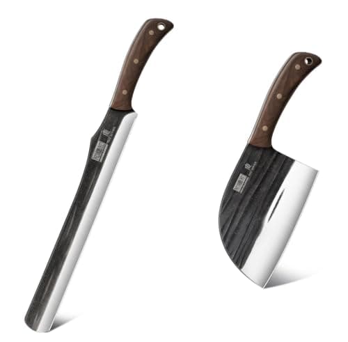 HOSHANHO Brisket Knife 12 Inch, Hand Forged High Carbon Steel Carving Knife & 6.5 Inch Serbian Chef Knife, Handmade Forged Heavy Duty Butcher Knife