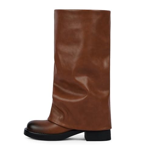 Modatope Knee High Boots Women Fold Over Boots Slouchy Tall Boots,Brown,7.5