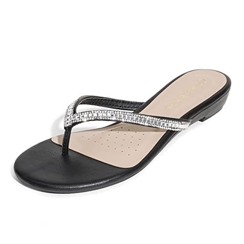 DREAM PAIRS Women's Fashion Rhinestones Design Slides Sandals,Size 5,Black Glitter,JEWEL_03